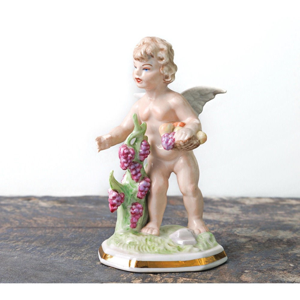 Vintage Dresden Porcelain Cherub Figurine Cupid Fall Four Seasons 1950s